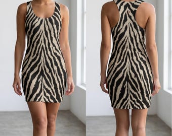 Animal Print Dress, Zebra Racerback Style in Quick-Dry Polyester
