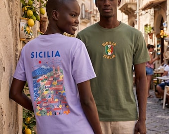 Sicilia Tee, Retro Coastal Illustration - Mediterranean Travel Wear | Cotton Crew