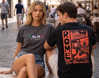 Rome Tee, Vintage Travel Shirt | Black Cotton | Retro Colosseum Print | Minimalist Badge | Unisex Fit