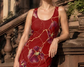 Racerback Dress, Red Poppy Floral Print | Lightweight Quick Dry Fabric