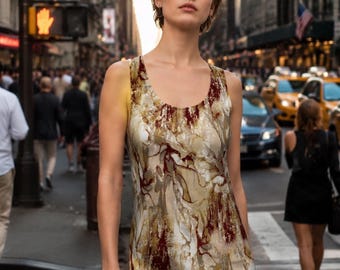Racerback Dress in Earth Tone Marble Swirl, Lightweight Polyester Fabric