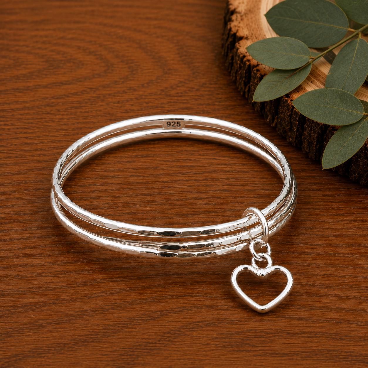 Silver Heart Bangle - Etsy
