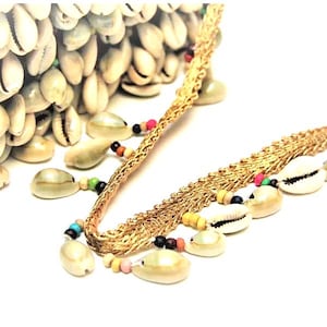 Cowrie Shell Ribbon Trim, Pride Beach Decor, 1 Yard or 3 Yard