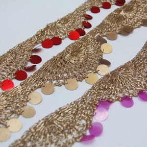 Crochet Lace Trim, Scallop Edge, Sequins Patches  Lace Trim,  Zari Stitch, Indian Border Trims