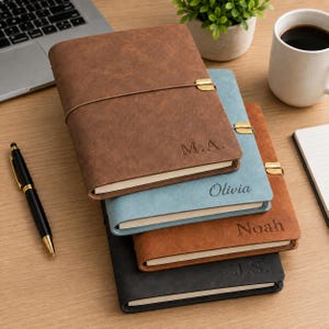 Gepersonaliseerde hervulbare leren notitieboekje, aangepast gravuredagboek, reisdagboekplanner, verjaardagscadeau voor hem of haar, relatiegeschenken