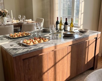 Modern Faux Marble Buffet Cabinet with Four Doors and Storage