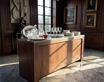 Modern Faux Marble Buffet Cabinet with Four Doors and Storage
