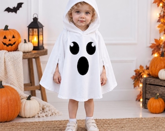 Kids White Ghost Poncho Costume, Cute Hooded Halloween Cape, Toddler Ghost Dress Up Cloak, Trick Or Treat Costume, Spooky Season Gift