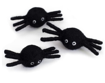 Wool Felt Spider Figurines- Set of 3, 5 or 10- Halloween Tiered Tray Decor, Fall Bowl Filler- Handmade Autumn Gift- 4" - Handmade