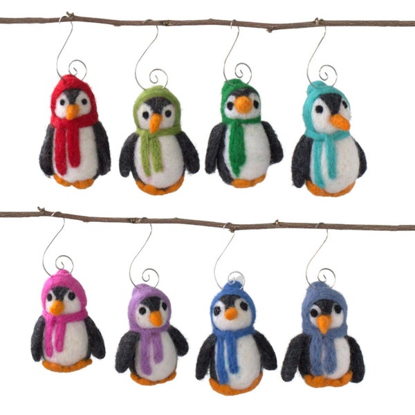 Penguin Ornaments- PICK YOUR COLORS- Winter Christmas Tree Decor with Hooks