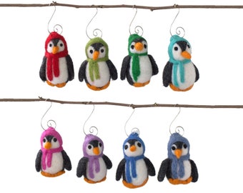 Penguin Ornaments- PICK YOUR COLORS- Winter Christmas Tree Decor with Hooks