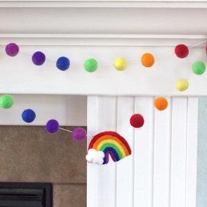 Rainbow Felt Ball Garland- 1" Balls, 3.5" Wide Rainbows- ROYGBIV Classic - Wool Felt Balls- Clouds- Playroom Nursery Children's Room Decor