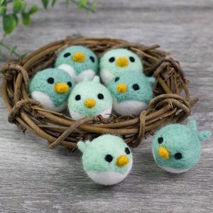 Spring Felt Bird Chicks - Set of 2 or 4 - 1.5 x 2" - Wool Felt Accents in Pastel Teal Blue Green - Easter Home Decor - NEST NOT INCLUDED