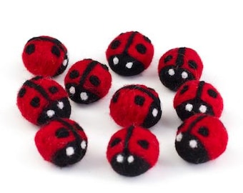 Felt Ladybug Shapes - Red & Black - Spring Home Decor, Summer Tiered Tray, Bowl Filler - 100% Wool Felt- 1.25" x 1"- Handmade