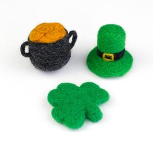 St. Patricks Day Felt Shapes - Pot of Gold, Leprechaun, Shamrock- Spring Bowl Filler, Tiered Tray Home Decor - 100% Wool- Handmade