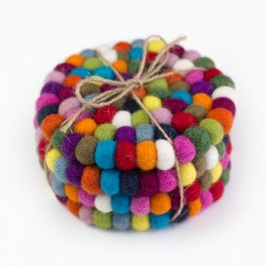 Round Felt Coasters- Set of 4 or 6- Multicolor- 4" Wide, 100% Wool- Handmade Gift Idea- Tea Coffee Table Accessories