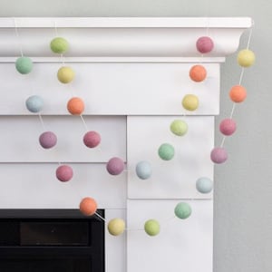 Pastel Rainbow Garland Felt Ball Decor- Mantel Banner, Shelf Home Decor, Nursery Playroom- Girl Birthday Party- 1" Felt Balls- 100% Wool