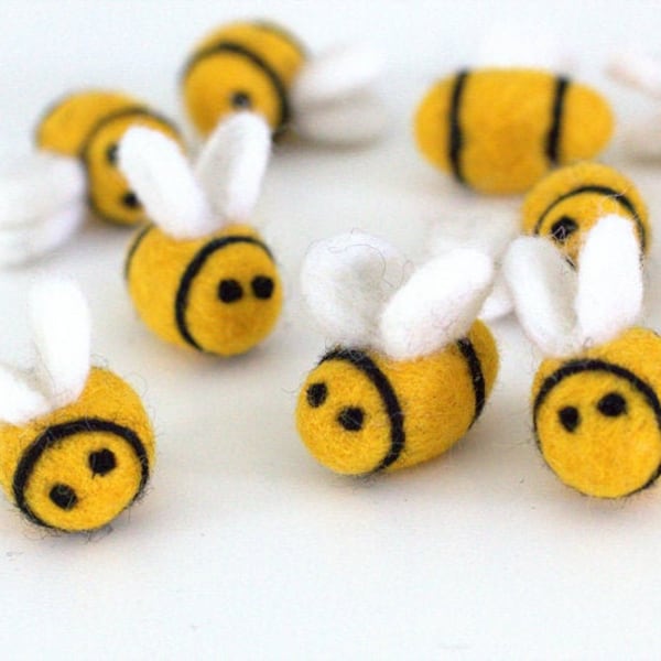 Bumble Bees- Black & Golden Yellow- Yellow Jacket- Bowl Filler, Tiered Tray, Shelf Sitter, DIY Crafts- 100% Wool Felt Cat Toy- 1.25" x 1.75"