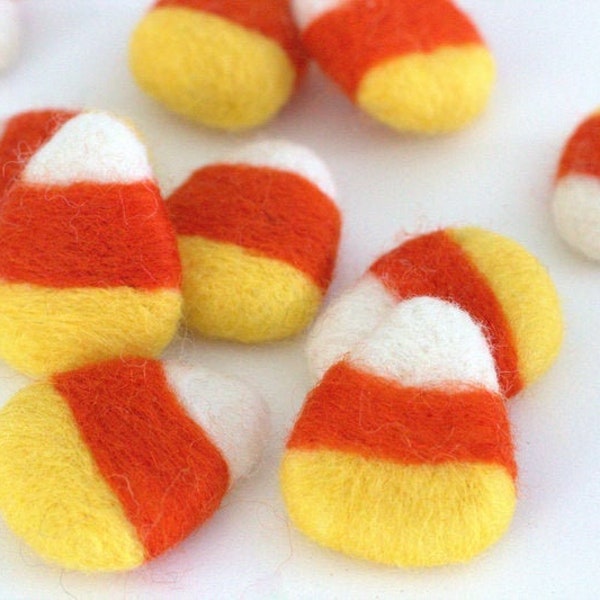 Candy Corn Felt Shape- Fall Tiered Tray, Autumn Bowl Filler, Halloween Home Decor- Orange Yellow Candies, Thanksgiving Cat Toy- Approx 1.75"