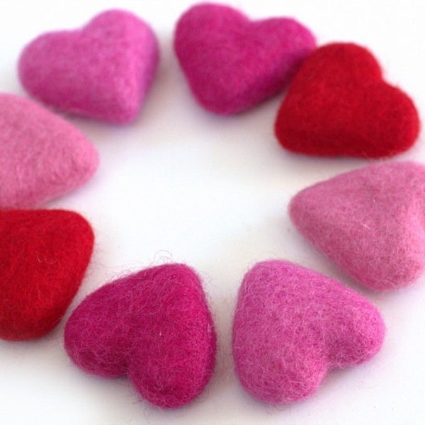 Wool Felt Hearts- Shades of Pink & Red- SET of 4, 8 or 12 Valentine's Day Bowl Filler, Tiered Tray, DIY Craft Home Decor- Approx. 1.75" Tall