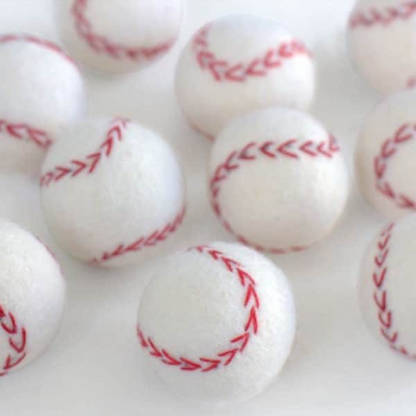 Baseball Felted Shapes- Set of 3 or 5- Craft Sports Garland Nursery Newborn Photo Prop Home Decor Gift- 100% Wool- Approx. 1.75"