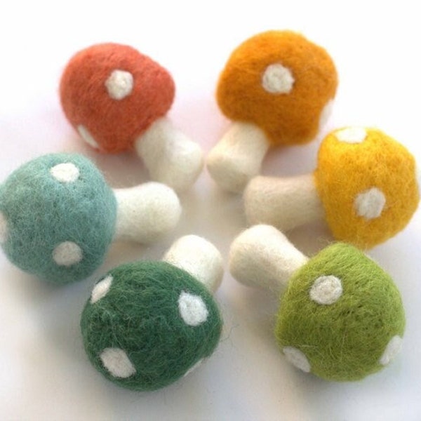 Wool Felt Mushrooms- Woodland Colors- 6 Pieces- Fall Autumn, Garland, Craft, Forest Woodland Toadstool Fairy Garden Mushroom- 1.5" x 2.5"