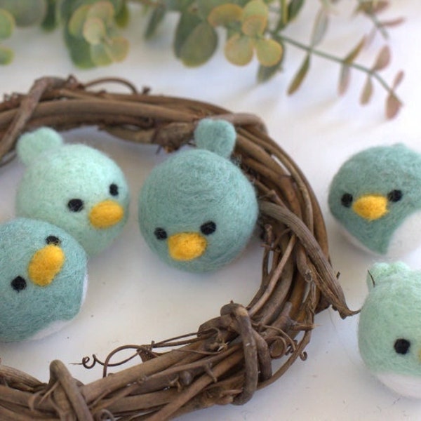 Spring Bird Chicks- SET OF 2 or 4- Pastel Teal Blue Greens- Easter Bowl Filler, Home Decor Tiered Tray, Shelf Sitter Gift- Approx 2.25" Long