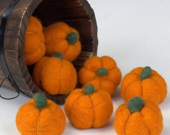 Felt Fall Pumpkins- Tangerine Orange- SET OF 3, 5, 10, 20- Tiered Tray, Autumn Bowl Filler, Halloween Decor, Thanksgiving Harvest- 1.5&quot;