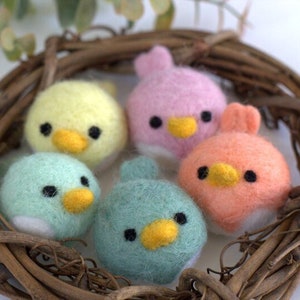 Spring Bird Chick Felt Shapes SET OF 5 PASTEL Colors Easter Bowl Filler, Home Decor Tiered Tray, Shelf Sitter, Gift Approx. 2.25 Long image 1