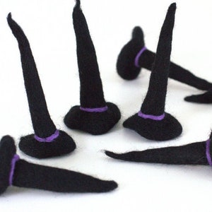Halloween Witch Hat Figurines- Felt Craft Shapes, Fall Tiered Tray, Autumn Bowl Filler, Home Decor, Cat Toy- Wool Felt- Approx. 4-4.5" tall
