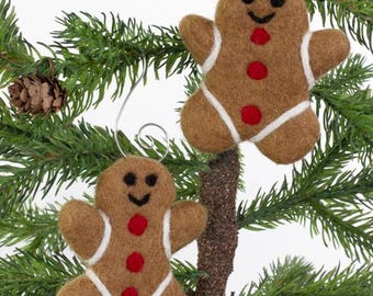 Gingerbread Man Felted Christmas Ornaments- 100% Wool Felt Gingerbread Men- With Hooks- Winter- Tree Decor- Holiday Decoration