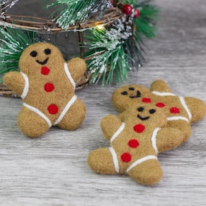 Felt Gingerbread Men Shapes- Christmas Bowl Filler, Winter Tiered Tray, Shelf Sitter Home Decor- 3" Gingerbread Man, 100% Wool- Handmade