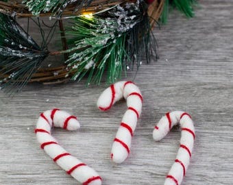 Felted Candy Cane Shapes- Red & White- Christmas Tiered Tray, Peppermint Patty Bowl Filler, Winter Home Decor- Approx 2.5-3"- Handmade