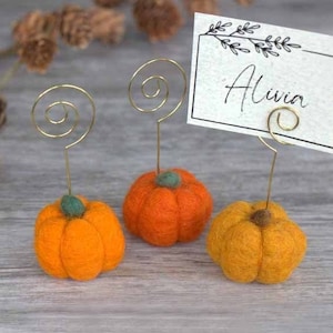 Pumpkin Place Card Holders- PICK YOUR COLORS- Name Tag Table Setting Decor- Halloween Thanksgiving Fall Autumn Party Seating