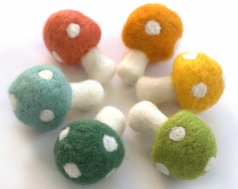 Wool Felt Mushrooms - Set of 6 or 12 - Woodland Colors - Approx. 2.5" Tall - Fall Home Decor, Autumn Tiered Tray, Spring Figurines- Handmade