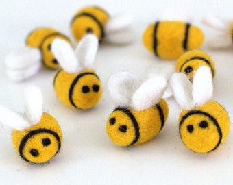 Bumble Bees- Black & Golden Yellow- Yellow Jacket- Bowl Filler, Tiered Tray, Shelf Sitter, DIY Crafts- 100% Wool Felt Cat Toy- 1.25" x 1.75"