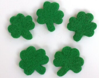 Felt Shamrocks- 2.5" - Set of 3 or 5 - St. Patrick's Day Shapes- Leprechaun Decor, Spring Bowl Filler, Tiered Tray, Shelf Sitter, Cat Toy