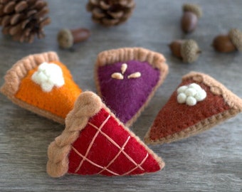 Felt Pie Slices- SET OF 4- Thanksgiving Tiered Tray, Fall Bowl Filler, DIY Craft Wool Felt Shapes, Cherry Pumpkin- Home Decor- Approx. 3.5"