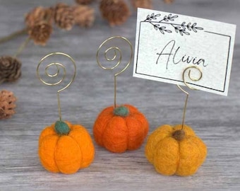 Pumpkin Place Card Holders- PICK YOUR COLORS- Name Tag Table Setting Decor- Halloween Thanksgiving Fall Autumn Party Seating