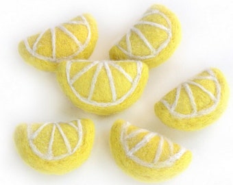 Lemon Felt Shapes- Yellow Citrus Fruit Slices- Spring Tiered Tray, Summer Lemonade Stand Decor, Bowl Filler, DIY Craft Home Decor- Approx 2"