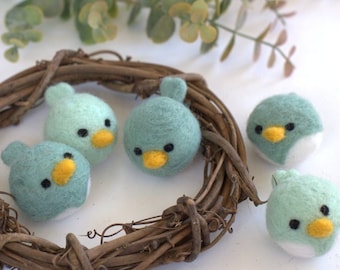 Spring Bird Chicks- SET OF 2 or 4- Pastel Teal Blue Greens- Easter Bowl Filler, Home Decor Tiered Tray, Shelf Sitter Gift- Approx 2.25" Long