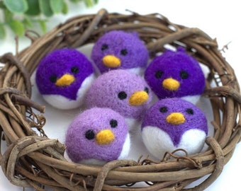 Spring Bird Chicks- SET OF 3 or 6- Purple & Lavender- Easter Bowl Filler, Home Decor Tiered Tray, Shelf Sitter Gift- Approx 2.25" Long