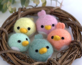 Spring Bird Chick Felt Shapes- Set of 5- 2.25"- NEST NOT INCLUDED- Pastel Colors- Easter Bowl Filler, Home Decor Tiered Tray, Shelf Sitter