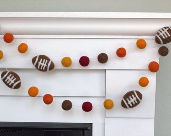 Fall Football Garland- 1" Felt Balls  2.25" Footballs- Halloween Autumn Decor, School Spirit Colors, Tailgate, Thanksgiving Mantel- Handmade