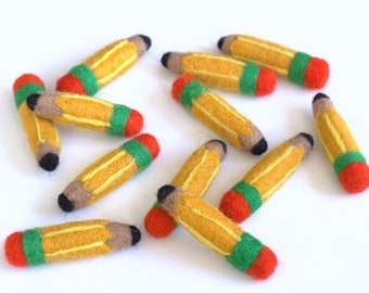 Pencil Felt Craft Shapes- First Day Back to School Decor, Classroom Teacher Gift, Photo Prop, Cat Toy- Wool Felt- Approx 2.75" x 0.75"