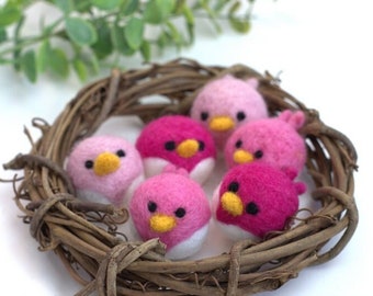 Spring Bird Chicks- SET OF 3 or 6- Shades of Pink- Easter Bowl Filler, Home Decor Tiered Tray, Shelf Sitter Gift- Approx 2.25" Long