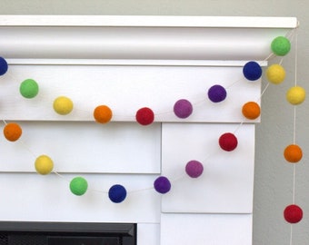 ROYGBIV Classic Rainbow Garland- 1" Felt Balls- Nursery Decor- Wall Hanging- Children's Room- 1" Felt Balls - 100% Wool