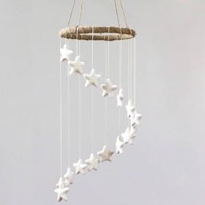 Spiral Nursery Mobile White Felt Stars Gender Neutral Nursery Baby and Children's Room Felt Ball Ceiling Decor 100% Wool, Ecofriendly image 1