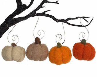 Pumpkin Ornaments- PICK YOUR COLORS- Fall Autumn Halloween Shapes with Hooks- Mantle, Tray, Tree Decor- Pumpkins Approx 1.5"
