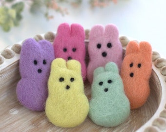 Easter Marshmallow Bunnies- Set of 6 Pastel Rainbow- Spring Bowl Filler, Home Decor Tiered Tray, Shelf Sitter Gift- Approx. 2.75" Tall